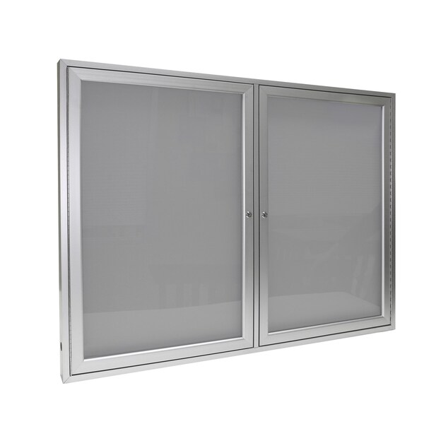 Ghent Enclosed Bulletin Board, 2 Door, Vinyl, 4 ft H x 5 ft W, Silver PA24860VX-193 - main